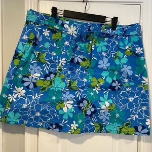 White Stag Size 18 Blue Floral Cotton Stretch Belted Beachy Zip Up Skort